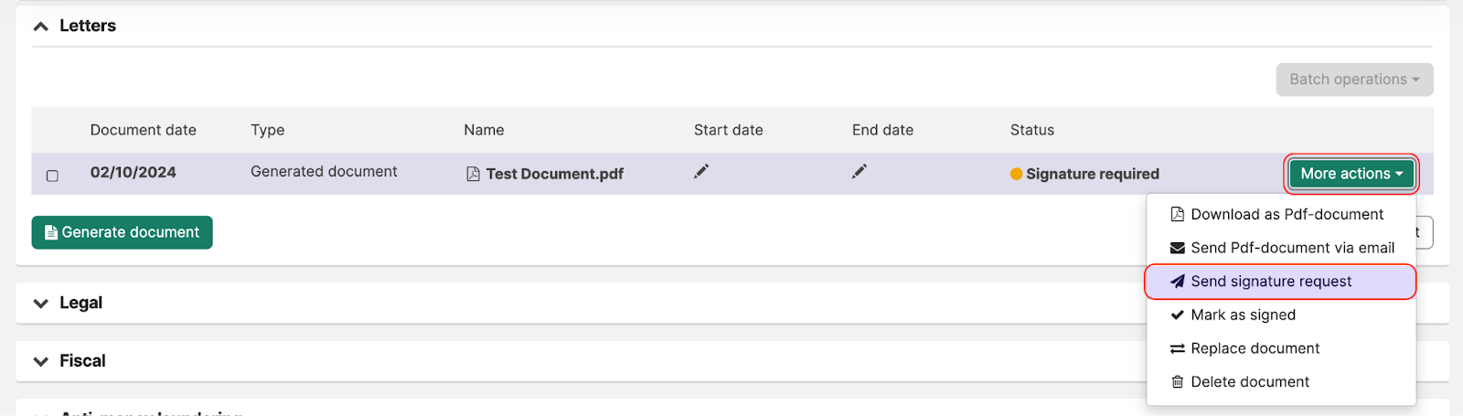 AdminPulse single signature request