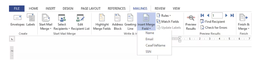 Interface for inserting merge fields
