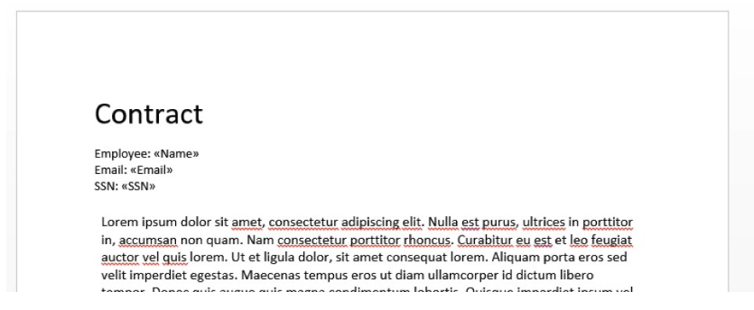Visual example of merge fields in a document