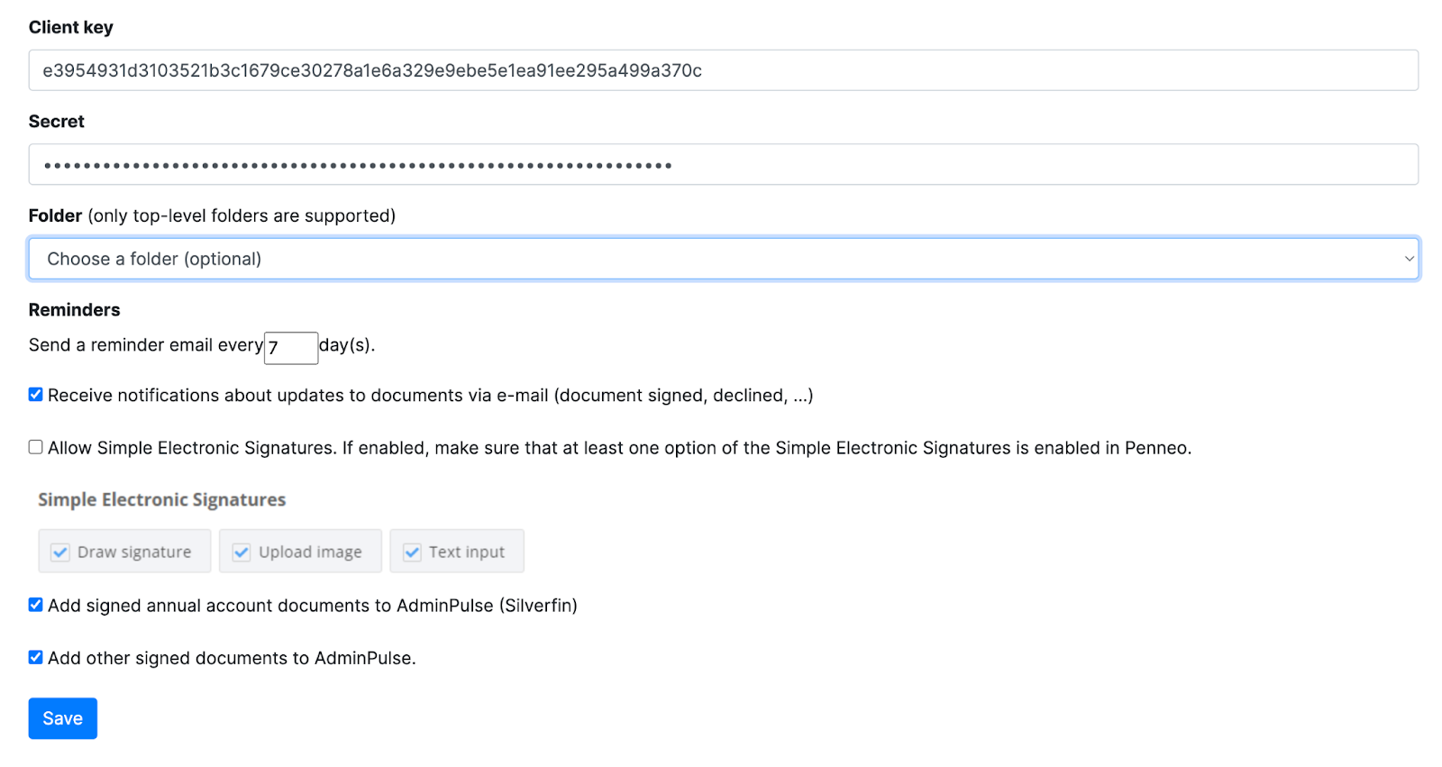 AdminPulse API key entry
